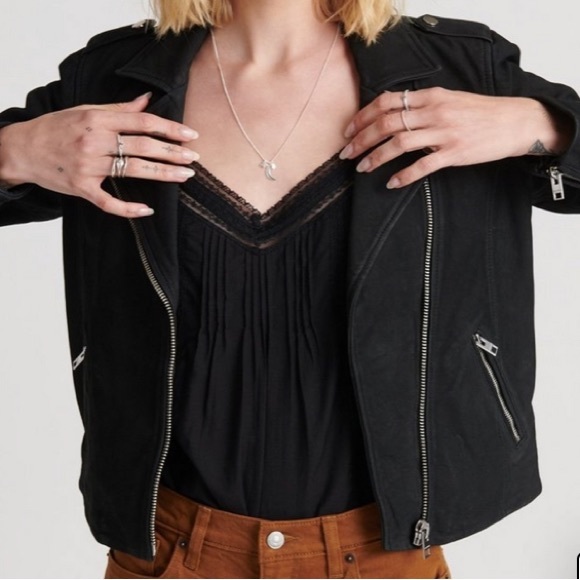 Lucky Brand Black Nubuck Leather Moto Jacket - Picture 5 of 15